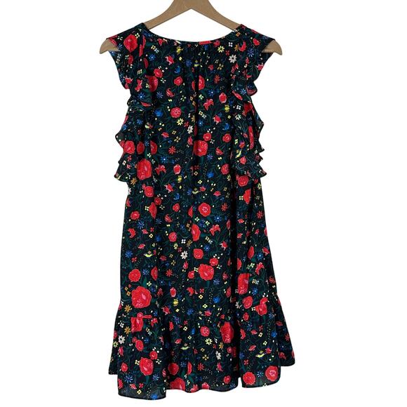 J. Crew Mini Dress Womens S Black Floral Ruffle Sleeveless Cottagecore Whimsy - Picture 4 of 6